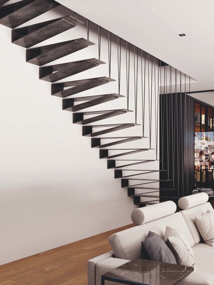 Lehkost, která nese. Schodiště, které popírá gravitaci. Vznášející …