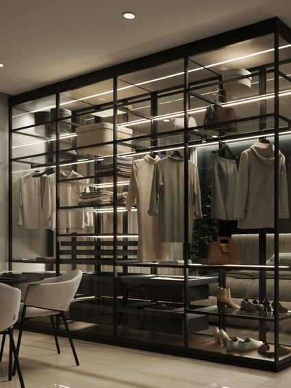 Ložnice bez skříně. Za sklem vlastní privátní butik. Jestli …