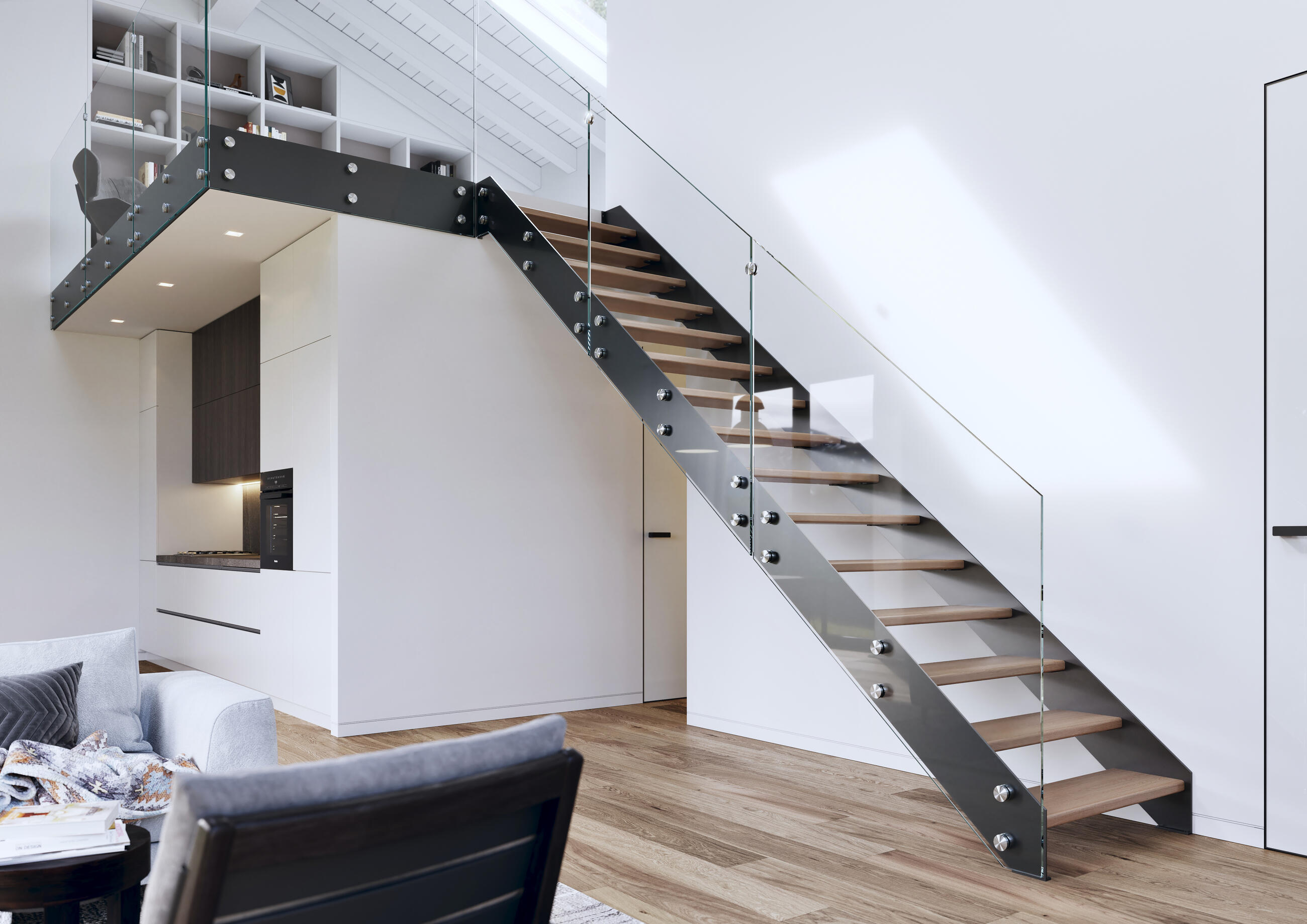 Kombinované bočnicové interiérové schodiště 1020 Laser