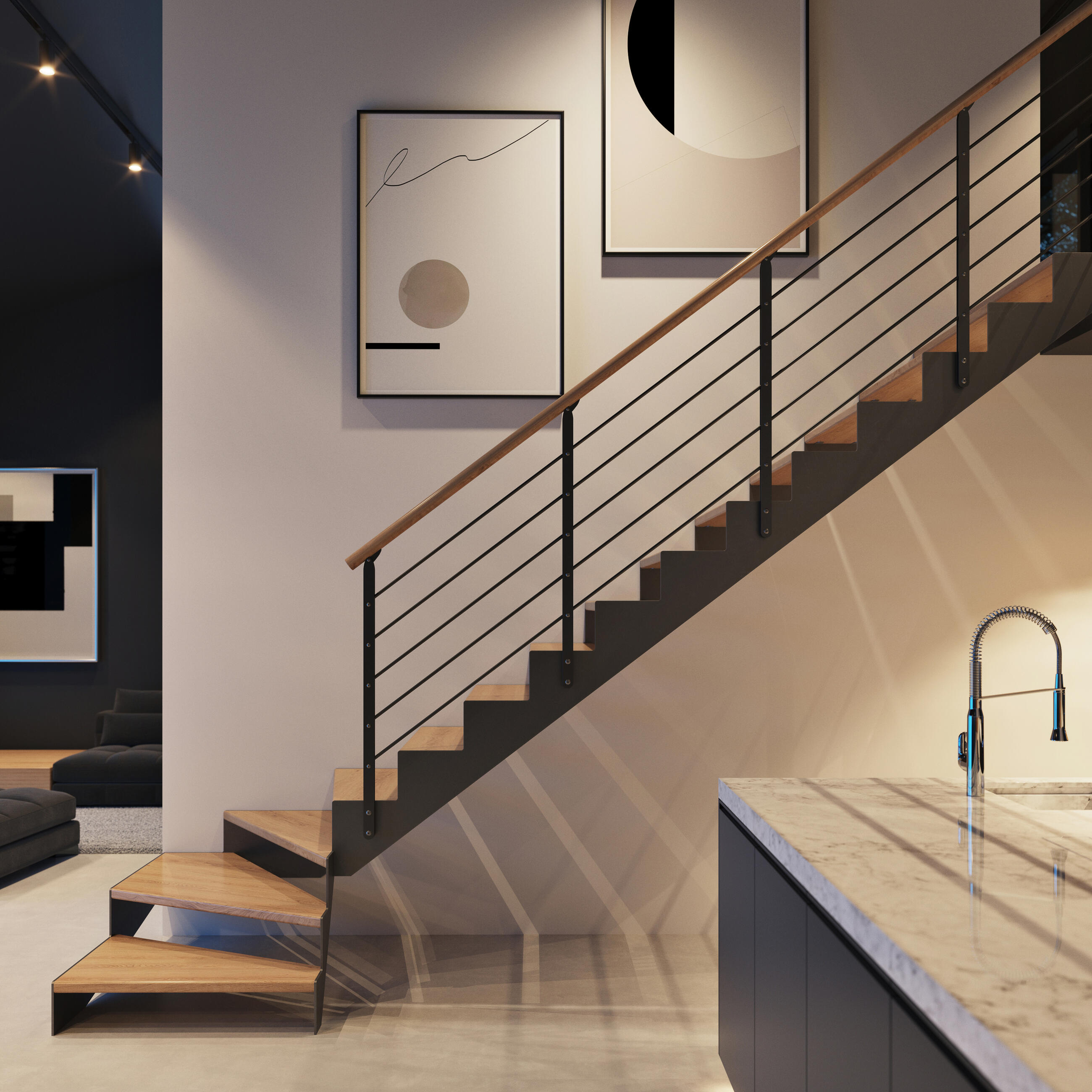 Kombinované bočnicové interiérové schodiště 1030