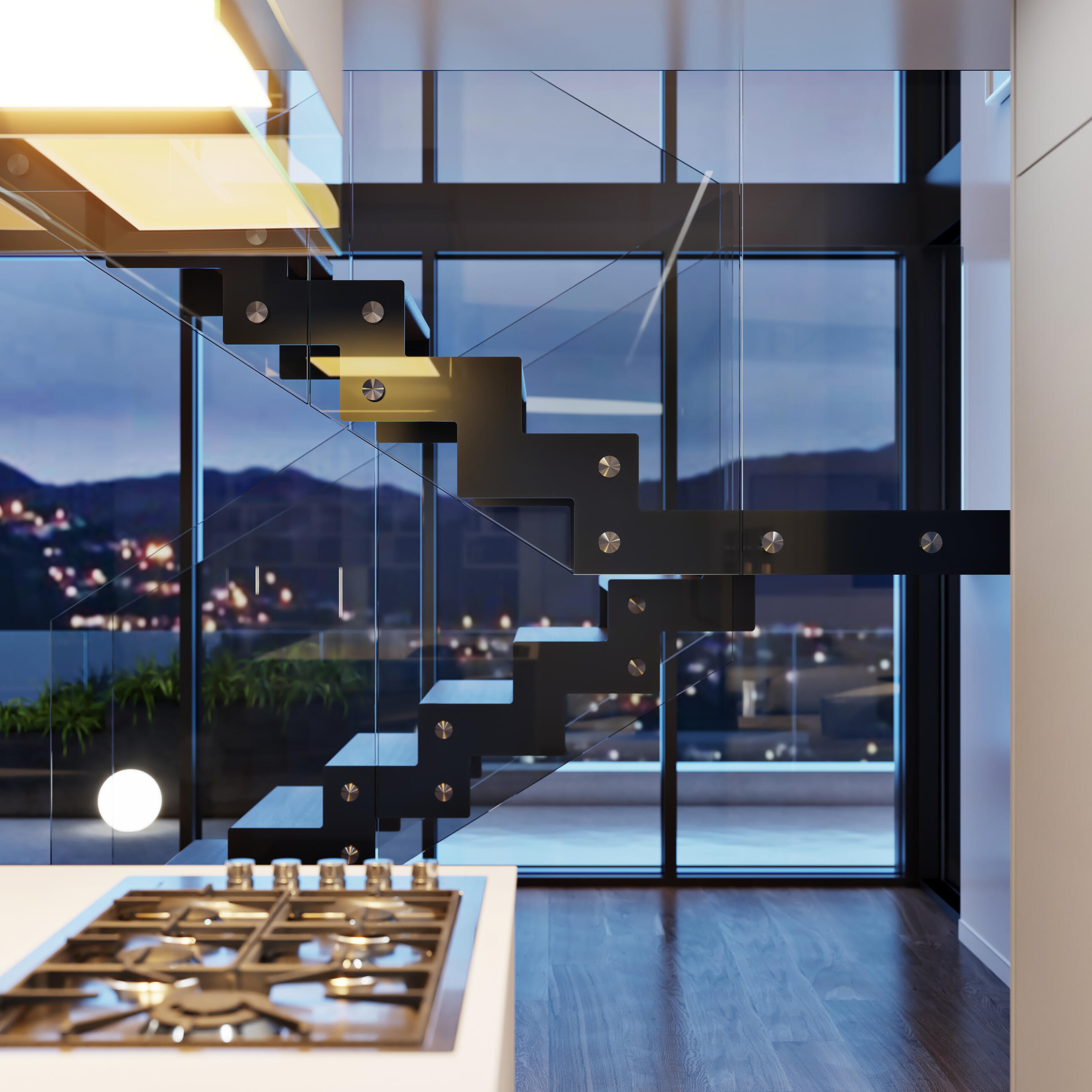 Kombinované bočnicové interiérové schodiště Laser 1000